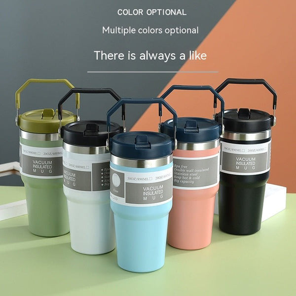 Portable Car Cup Stainless Steel Cup Travel Sports Water Bottle With Handle Cover Coffee Tumbler Cup - GlobEx
